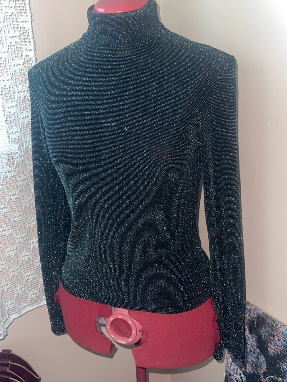 Sparkle Black Long-Sleeve Turtleneck Top